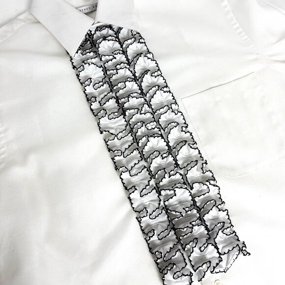 70’s authentic Tuxedo Formal White Black Shirt Ruffle - Picture 1 of 12